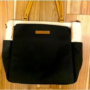 Petunia Pickle Bottom Carryall Coated Canvas Diaper Tote Bag Black and White